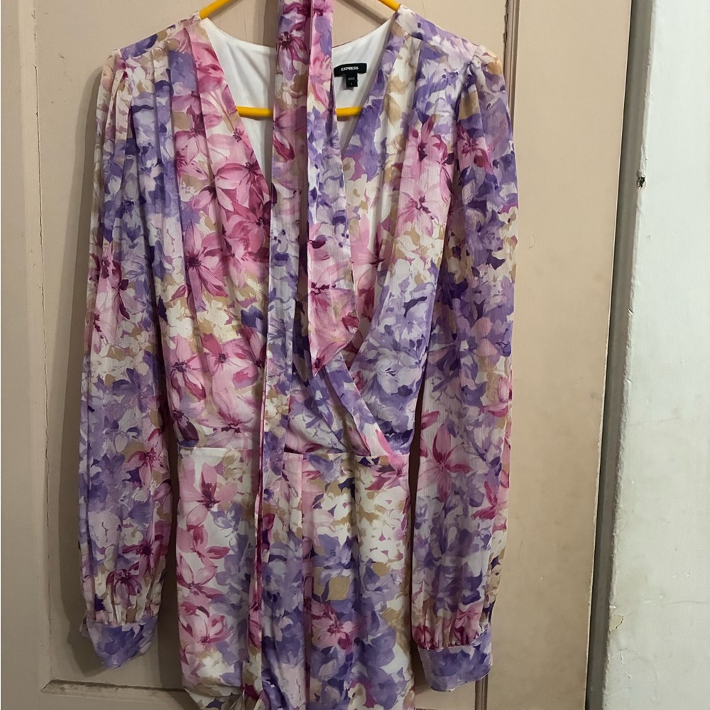 Express Multicolor Floral V-Neck Dress